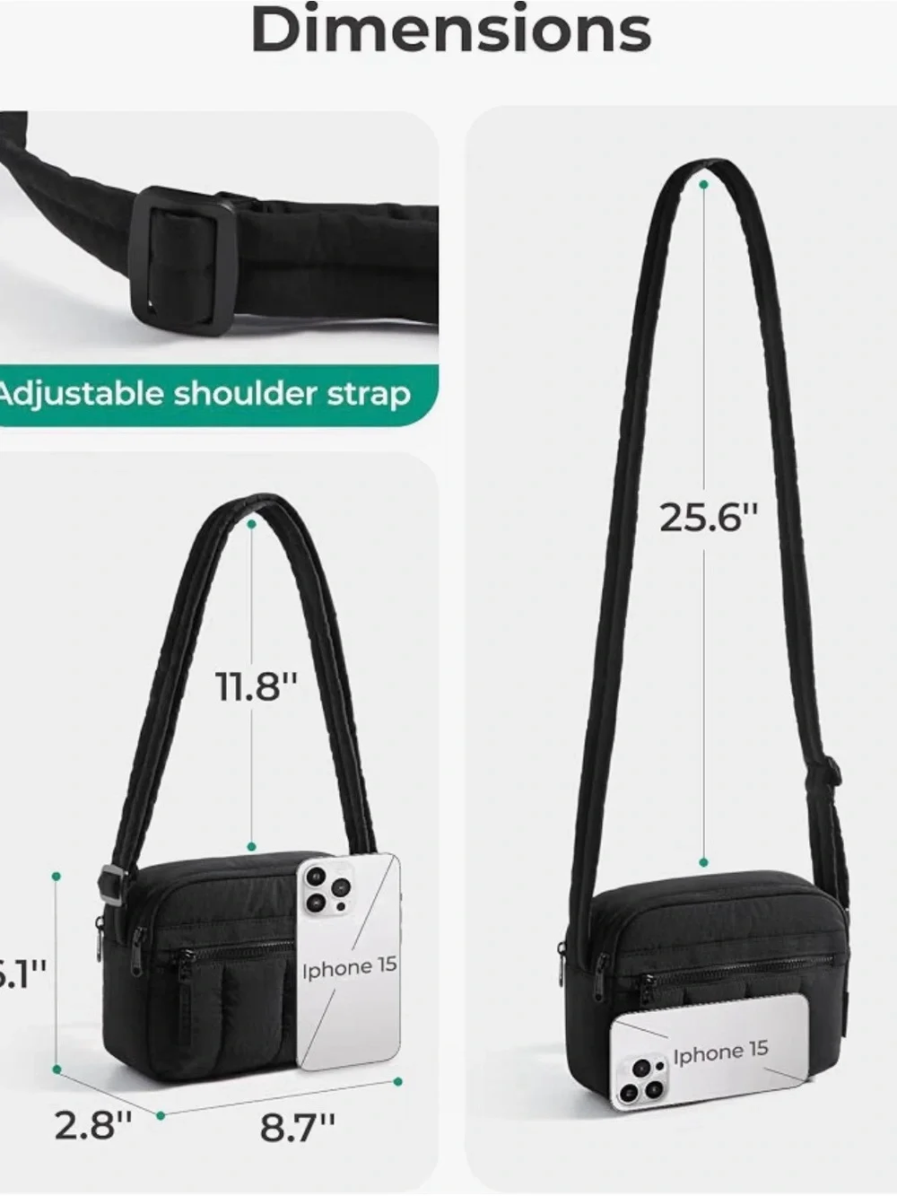 Black Crossbody Shoulder Bag - Minimal Everyday Carry